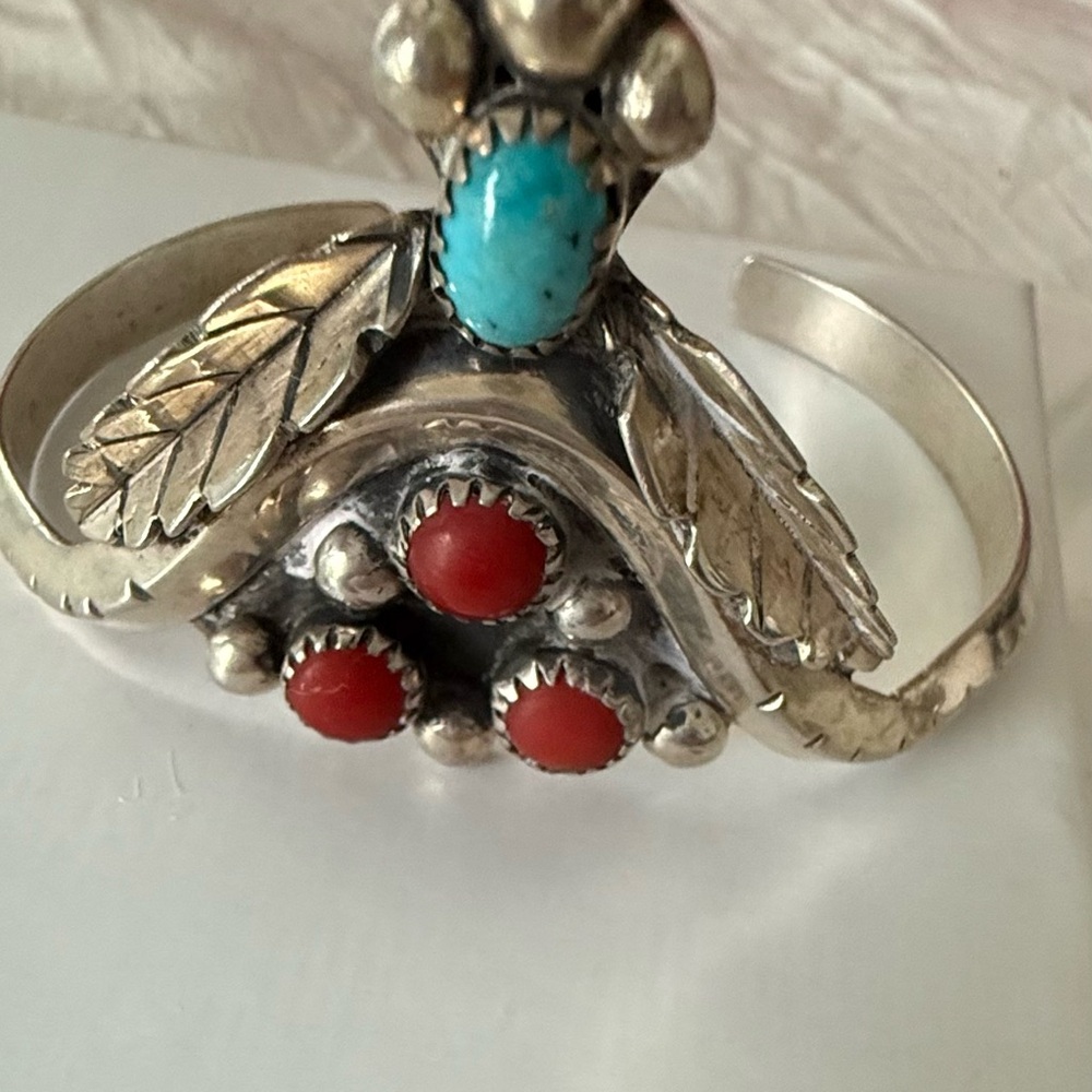 Silver and Coral & Turquoise Women's Bracelet signed